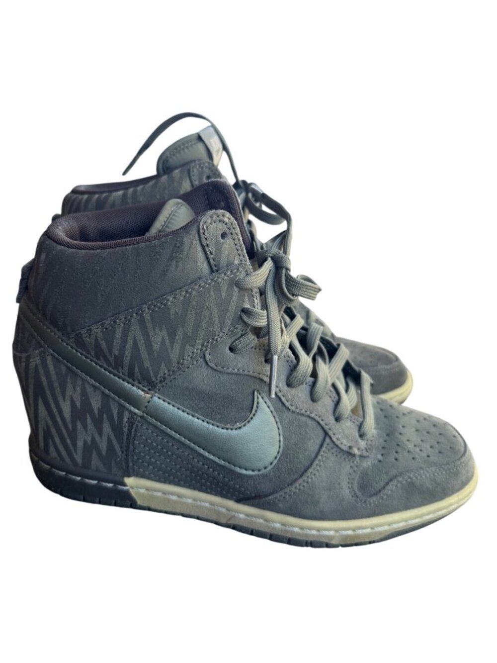 Nike Dunk Sky Print High Women’s Shoes Size 9 Gray Suede Hidden Wedge Sneakers